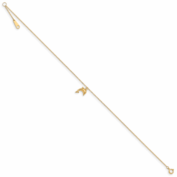 14k Dolphin Charm 9in with 1in Extension Anklet - Image 2