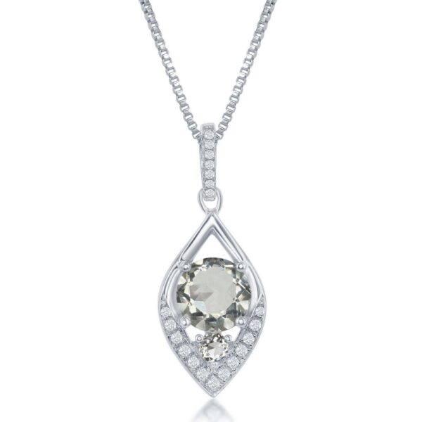 Sterling Silver 3.7ctw Green Amethyst with 0.2ctw White Topaz Marquise Shaped Necklace