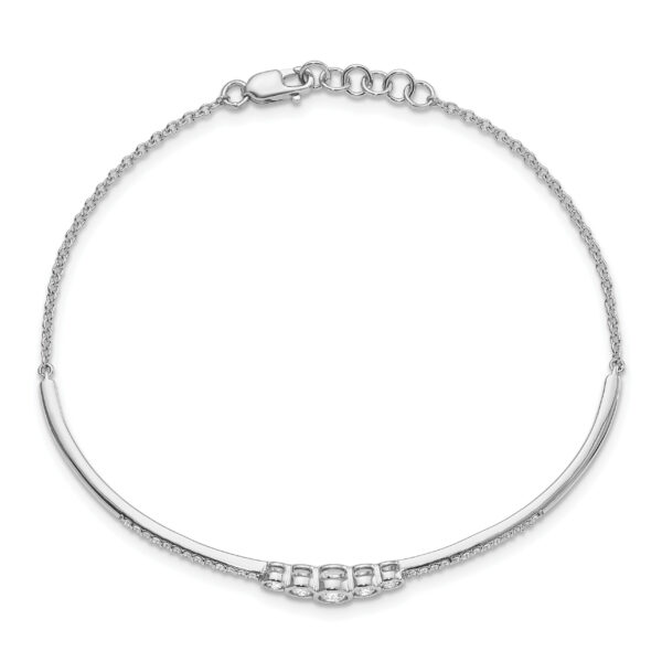 14k White Gold Polished Diamond Bezel Set Bar 7in w/.5 ext Bracelet - Image 2