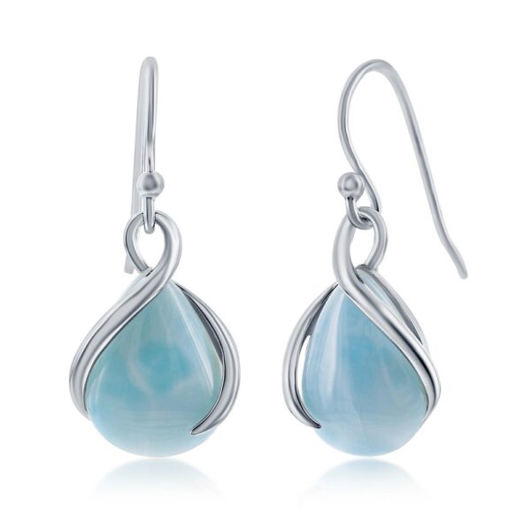 Sterling Silver, Pearshaped Larimar Twist Earrings