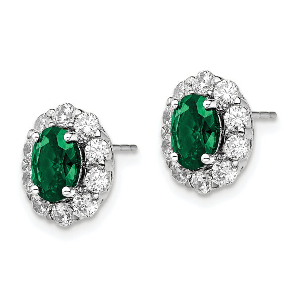 14K White Gold Lab Grown VS/SI FGH Dia and Oval Created EmeraldFashion Earr - Image 2