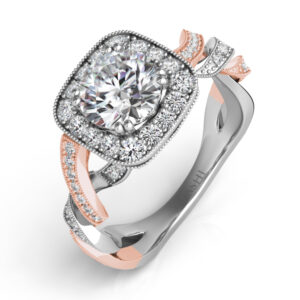 White & Rose Gold Pave Halo RIng
