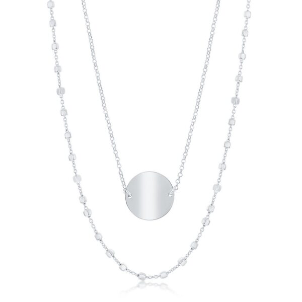 Sterling Silver Double Strand Beads by the Yard & Shiny Disc Necklace