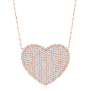 Sterling Silver Micro Pave Heart Necklace - Rose Gold Plated