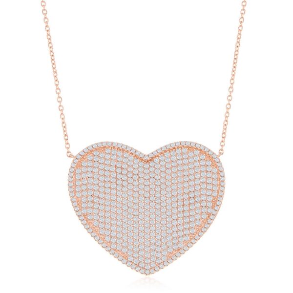 Sterling Silver Micro Pave Heart Necklace - Rose Gold Plated