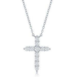 Sterling Silver White CZ 'April Birthstone' Cross Necklace