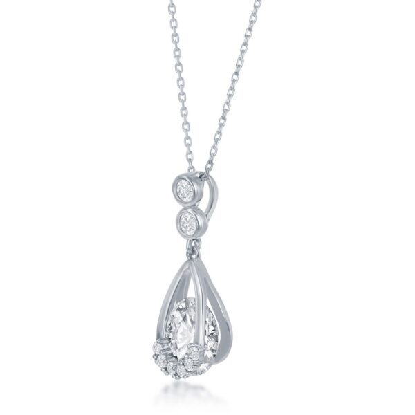 Sterling Silver Pear-shaped Round Spinning CZ Necklace - Image 2