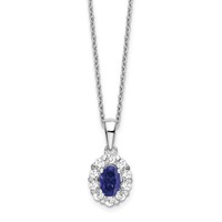 14K White Gold Lab Grown VS/SI FGH Dia & Cr Oval Blue Sapphire Pendant Neck
