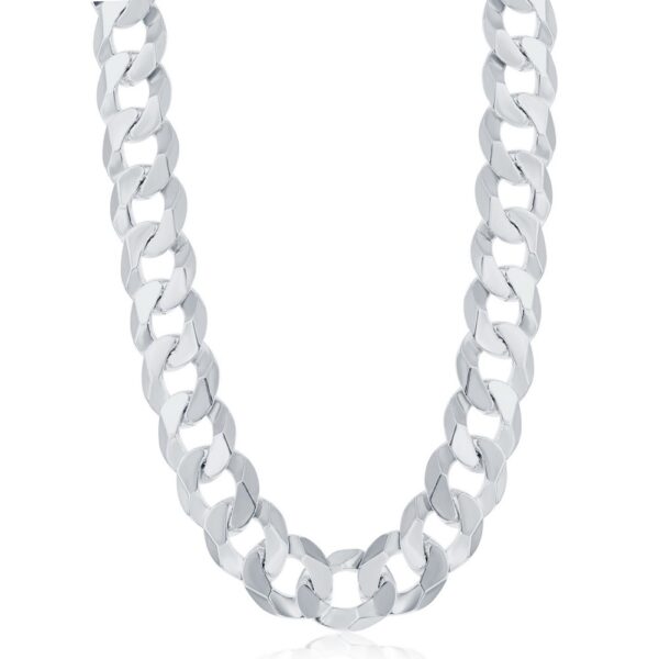 Sterling Silver 13.8mm Cuban Chain - Rhodium Plated