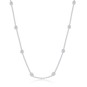 Sterling Silver Grid Square Beaded Chain - Rhodium Plated