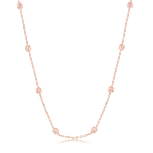 Sterling Silver Grid Square Beaded Chain - Rose Gold Plated