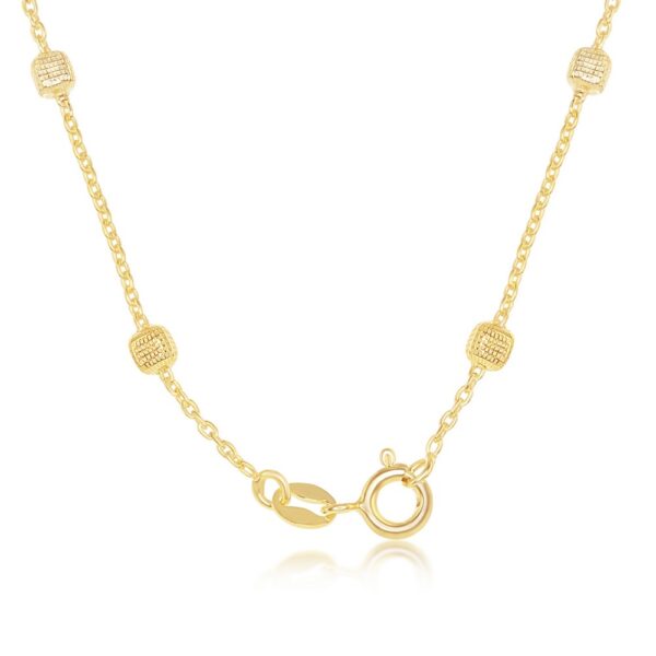 Sterling Silver Grid Square Beaded Chain - Gold Plated - Image 2