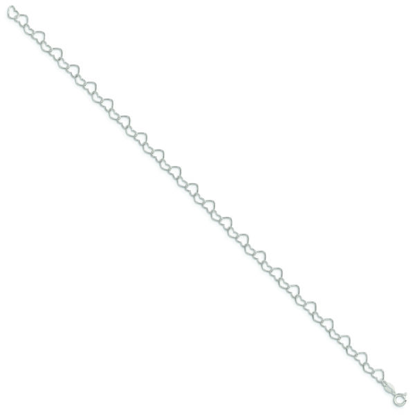 Sterling Silver 0.6mm Fancy Heart Link Anklet - Image 2
