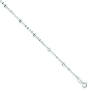 Sterling Silver 1mm Beaded Chain 9in Plus 1in ext. Anklet