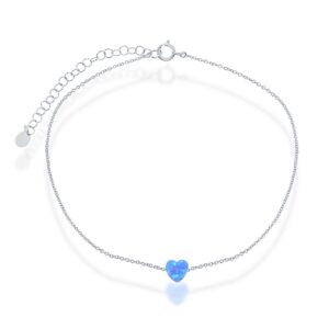 Sterling Silver Blue Opal Heart Anklet
