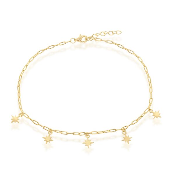 Sterling Silver North Star Charms Paperclip Anklet - Gold Plated