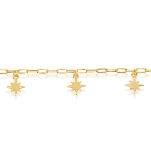 Sterling Silver North Star Charms Paperclip Anklet - Gold Plated - Image 2
