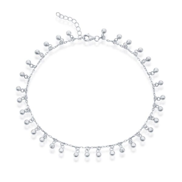 Sterling Silver Beaded Dangling Charms Anklet