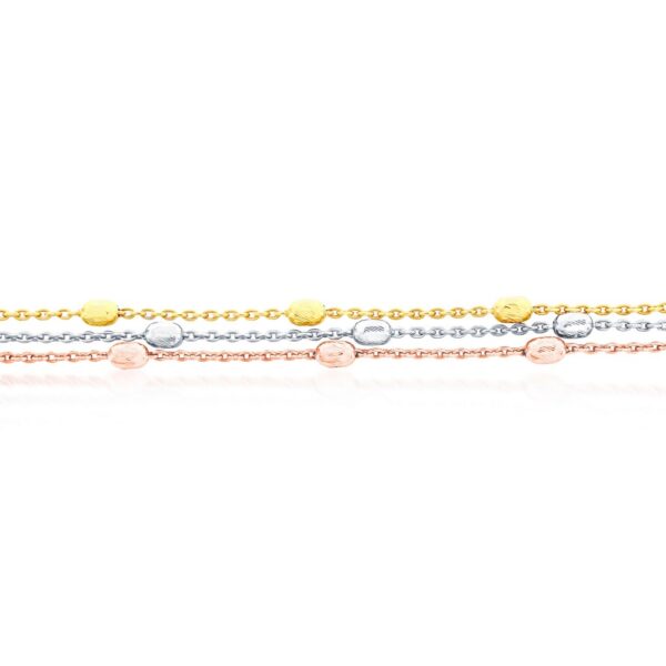 Sterling Silver Triple Strand Oval Diamond-Cut Beaded Anklet - Tri Color - Image 2