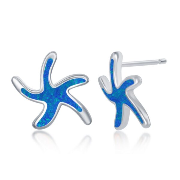 Sterling Silver Blue Inlay Opal Necklace and Earrings Set - Starfish - Image 3