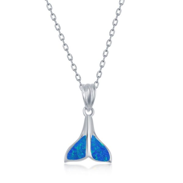 Sterling Silver Blue Inlay Opal Necklace and Earrings Set - Whale Tail - Image 2