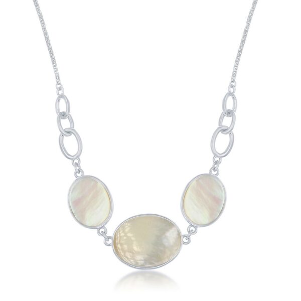 Sterling Silver Mother of Pearl Triple Oval Linked Necklace
