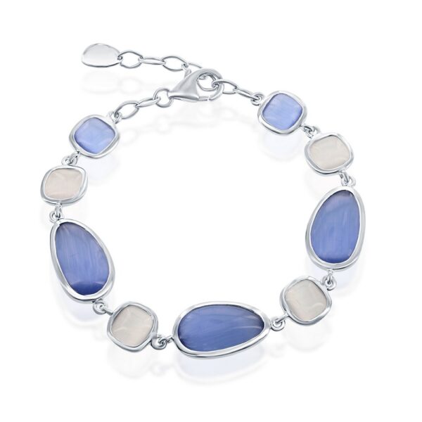 Sterling Silver Irregular Blue Gray and Square Gray Cat's Eye Bracelet - Image 2