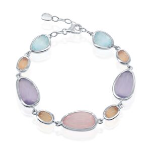 Sterling Silver Multi-Shaped Tiffany Blue, Champagne, Lavender & Pink Sakura Cat's Eye Bracelet