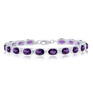 Sterling Silver, 7x5mm Oval, 12.37cttw Gem Bracelet - Amethyst