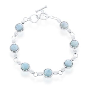 Sterling Silver, Round Bezel-Set Larimar Linked Toggle Bracelet