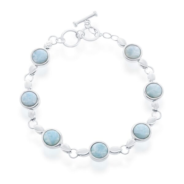 Sterling Silver, Round Bezel-Set Larimar Linked Toggle Bracelet