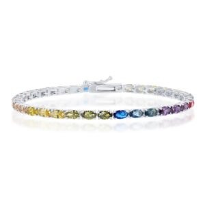 Sterling Silver Oval Rainbow CZ Tennis Bracelet
