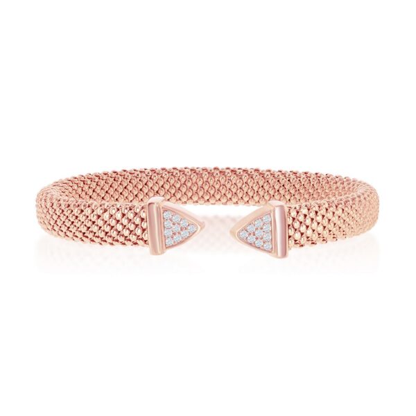 Sterling Silver Rose Gold Plated Triangle Cubic Zirconia Mesh Bangle