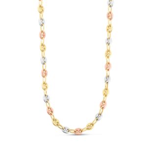 14K Tri-color Gold Puffed Mariner Link Anklet